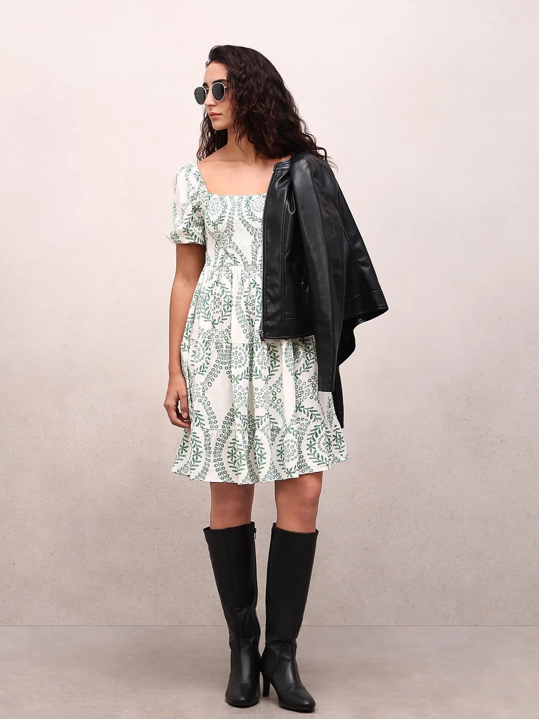 Women's Green Casual Printed Dress