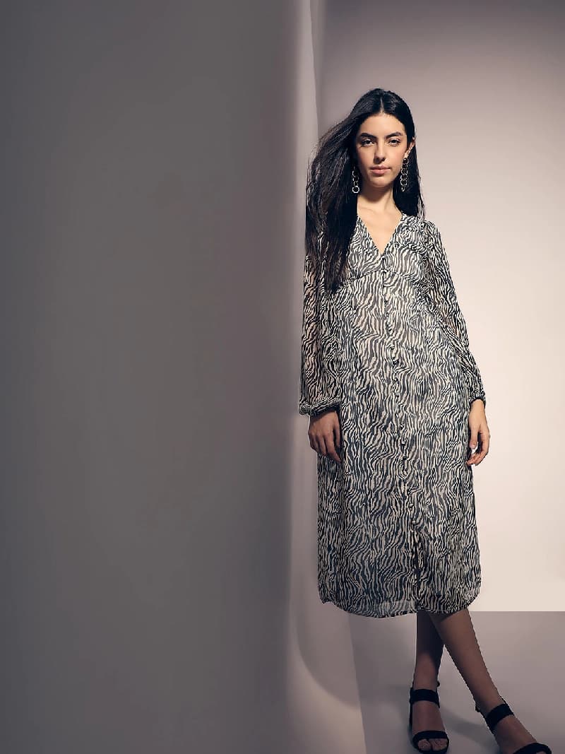 Women's Black Casual Printed Dress