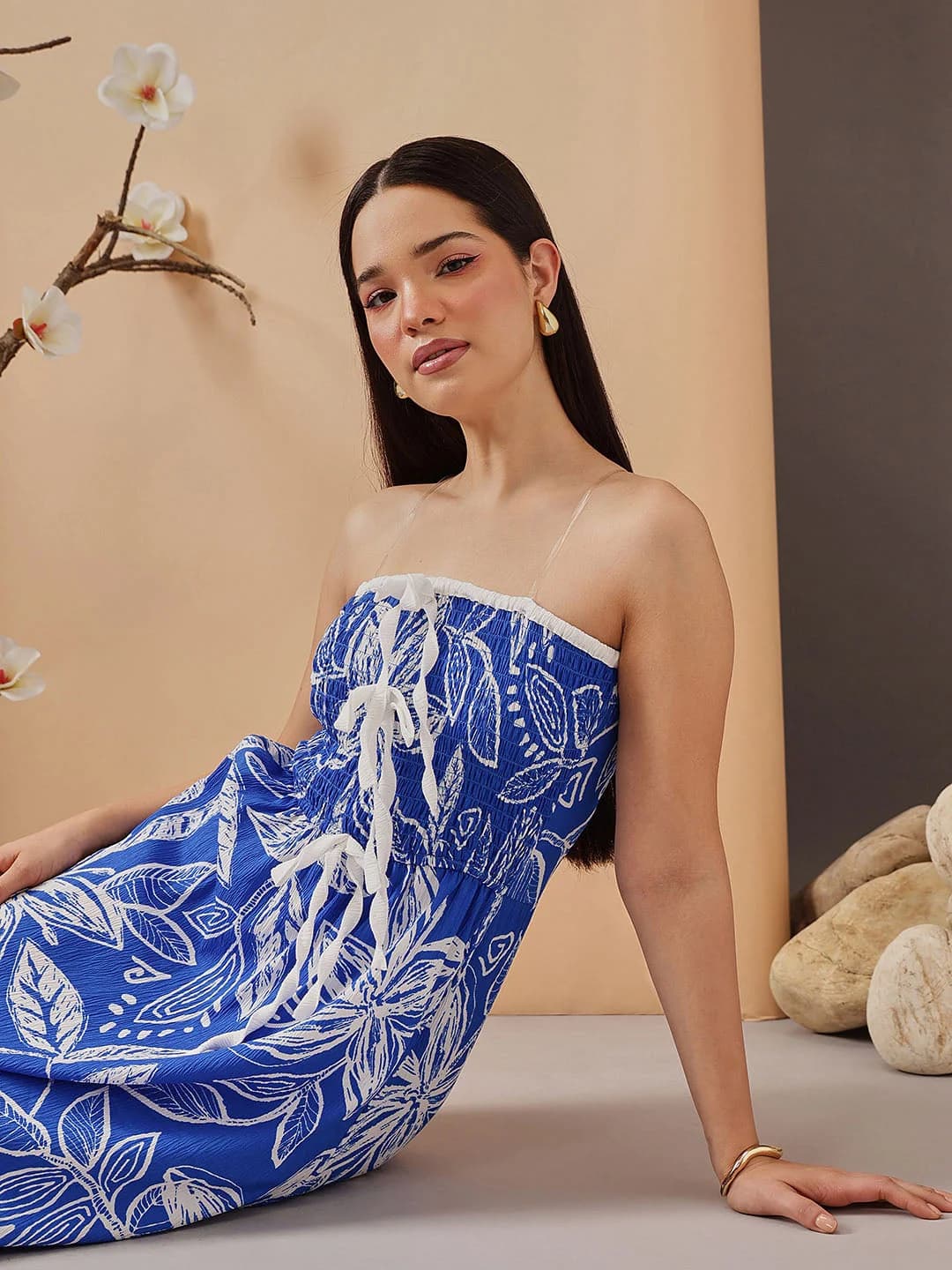 Women's Blue Casual Floral Regular Fit Dress