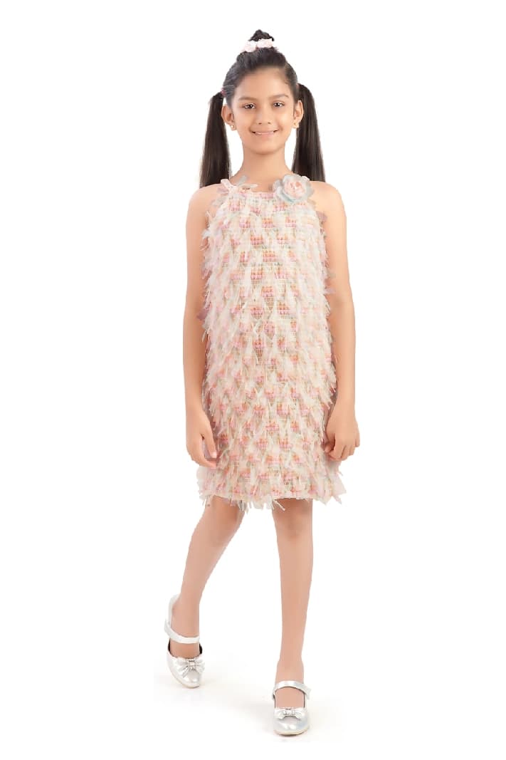 Girls Peach Party Bodycon Sleeveless Dress