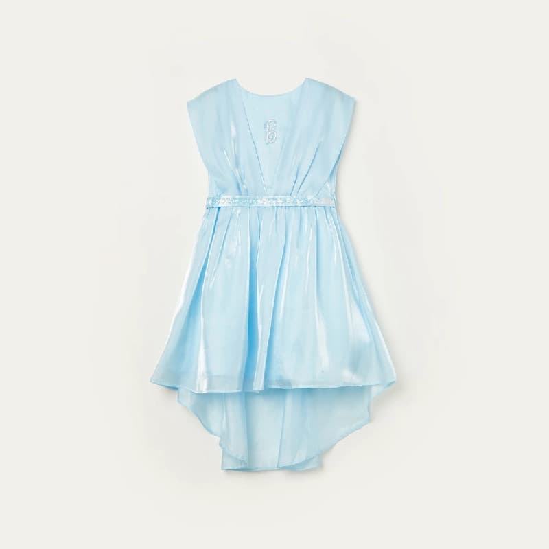 Girls Light Blue Party Fit & Flared Sleeveless Dress