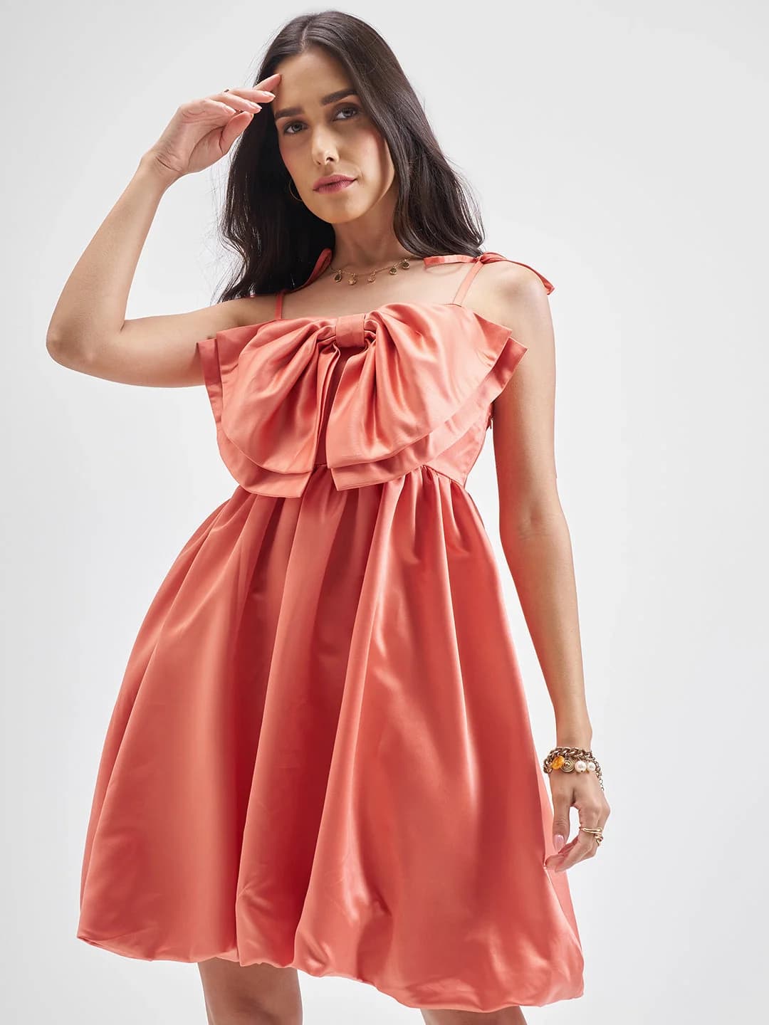 Women's Orange Casual Solid Dress