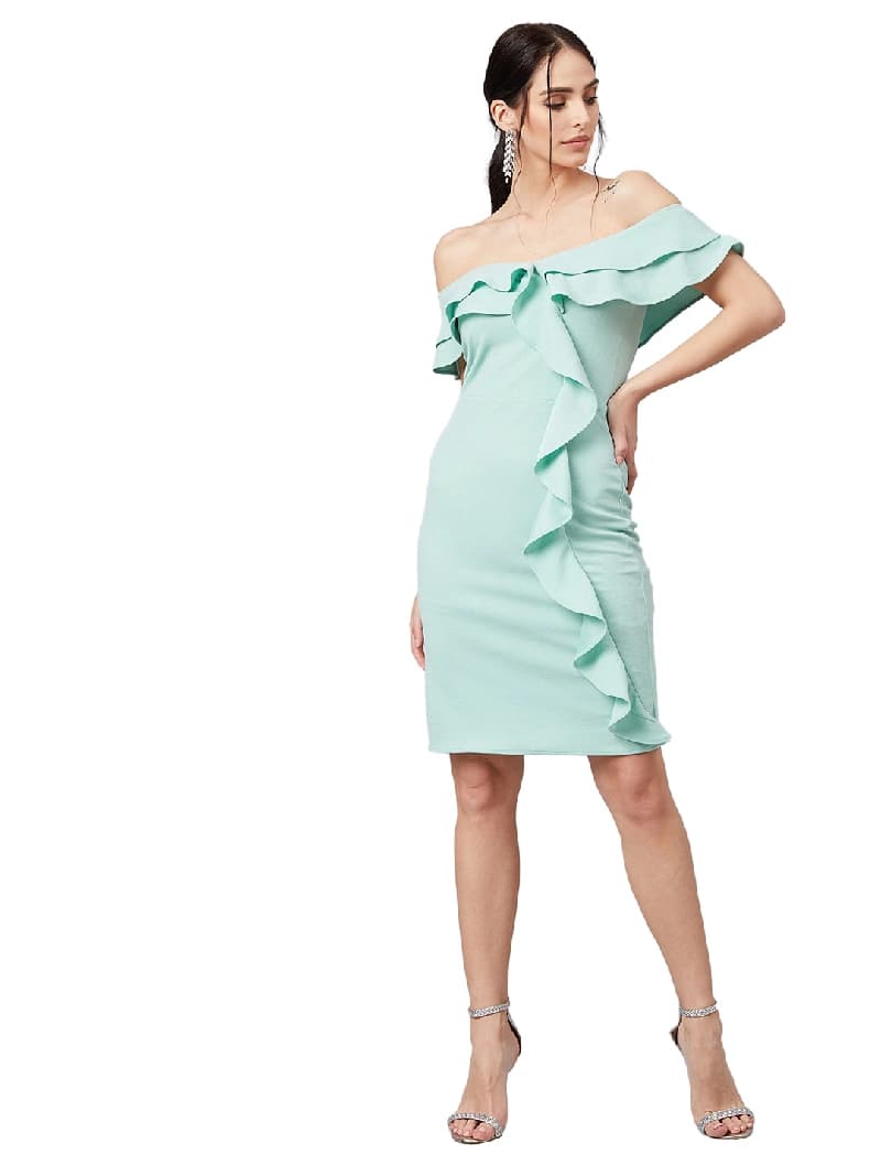 Women's Green Party Solid Regular Fit Dress