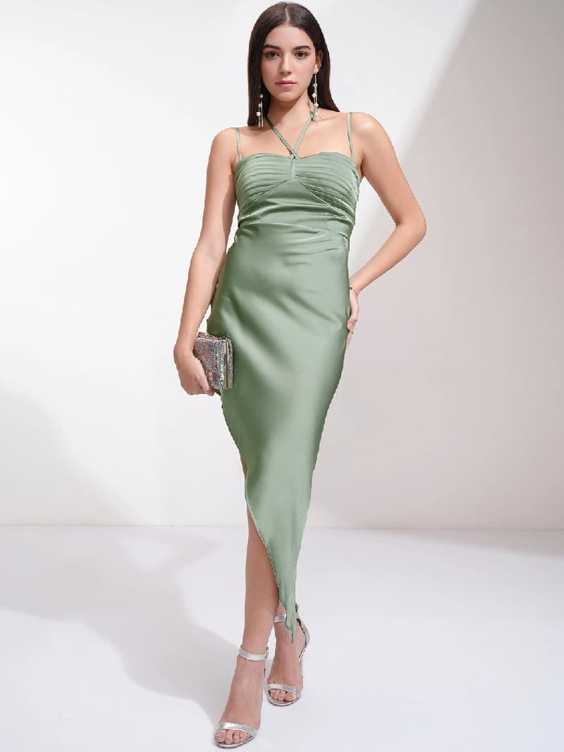 Women's Green Casual Solid Dress
