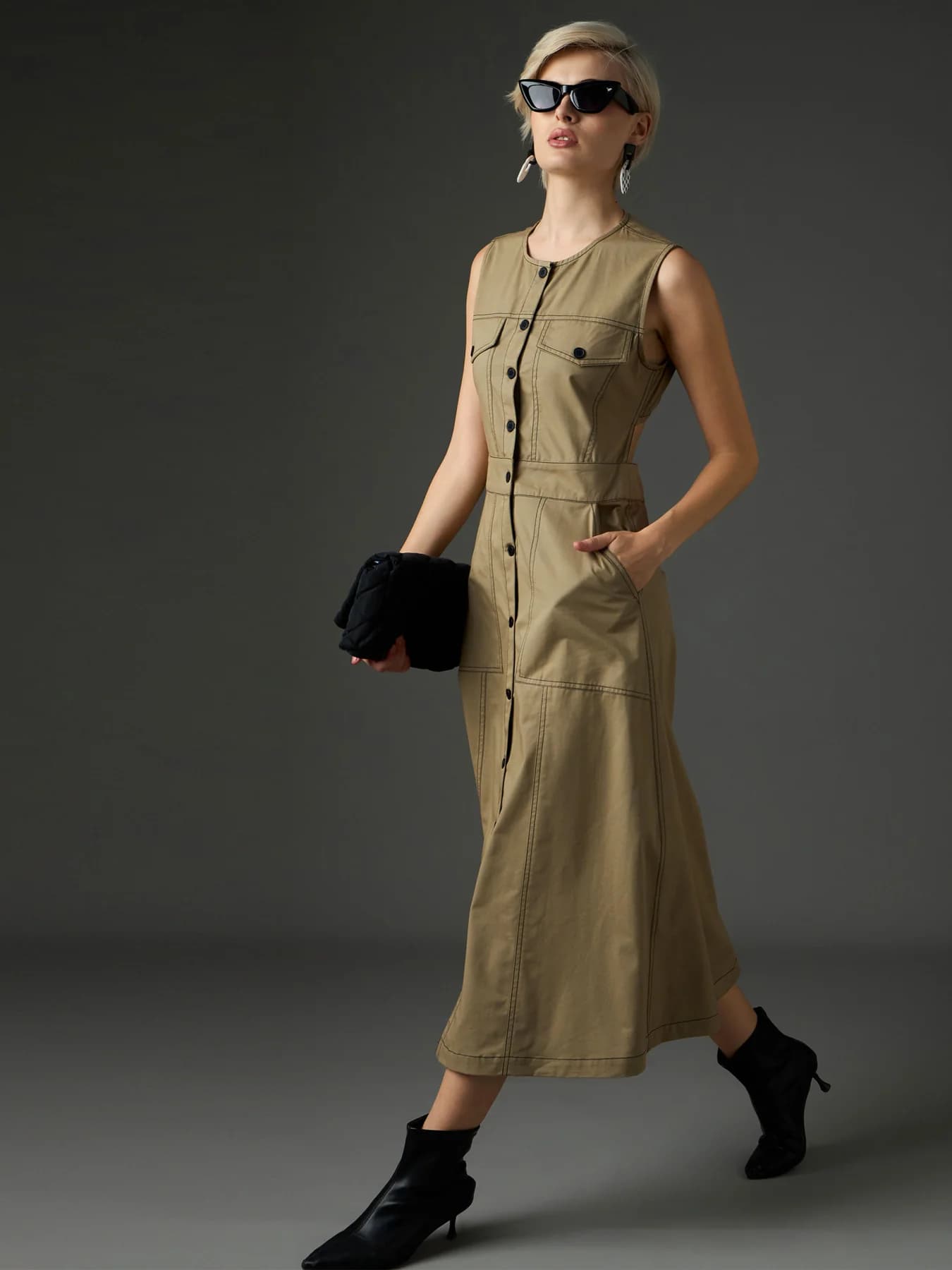Women's Green Casual Solid Dress
