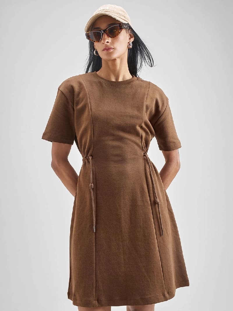 Women's Brown Casual Solid Dress