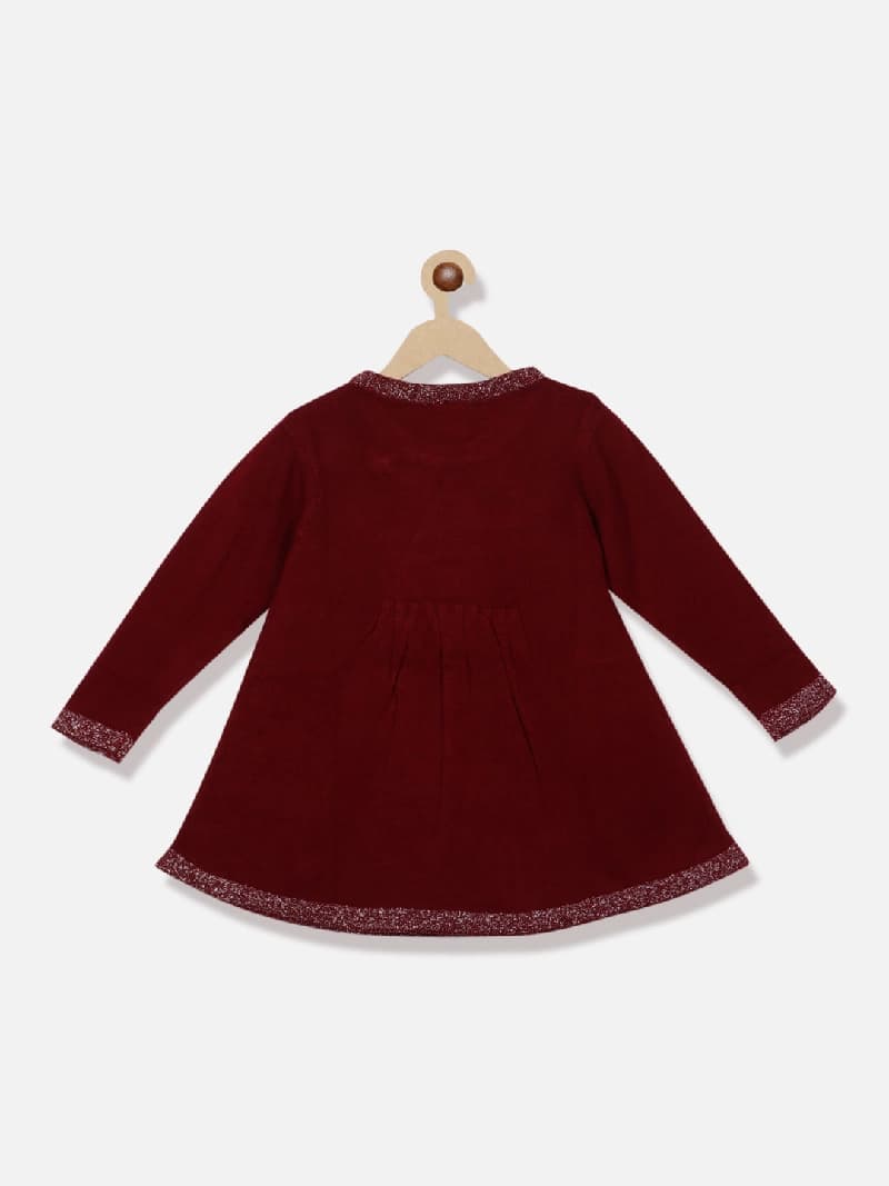 Girls Maroon Solid Print Casual A-Line Dress