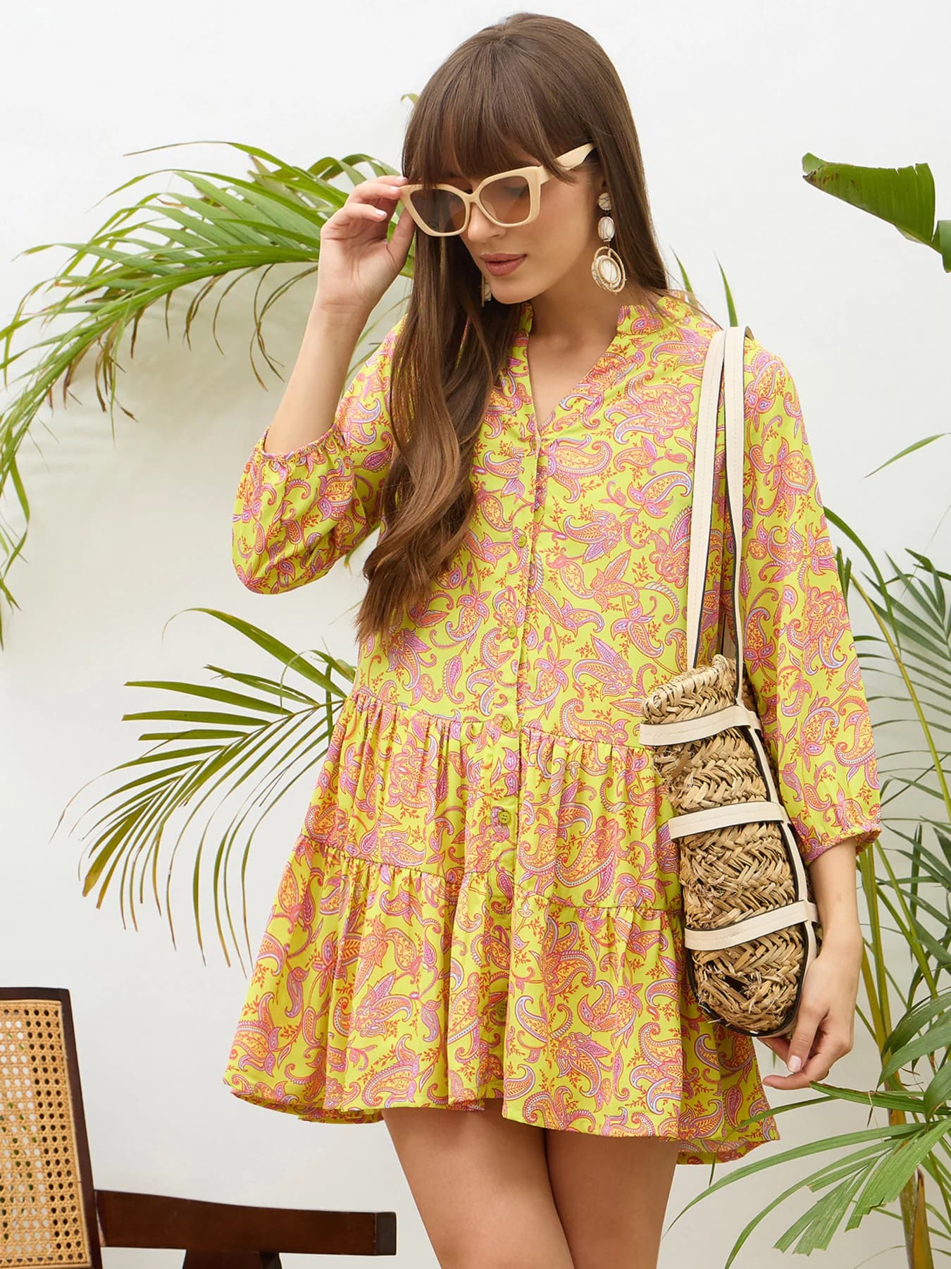 Women's Green Casual Printed Baggy Fit Dress