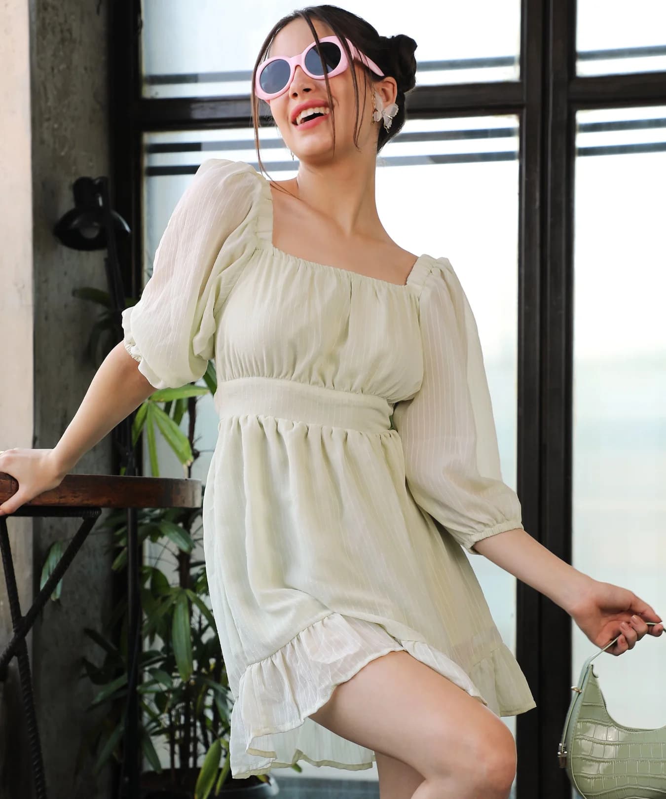 Women's Yellow Party Solid Regular Fit Dress