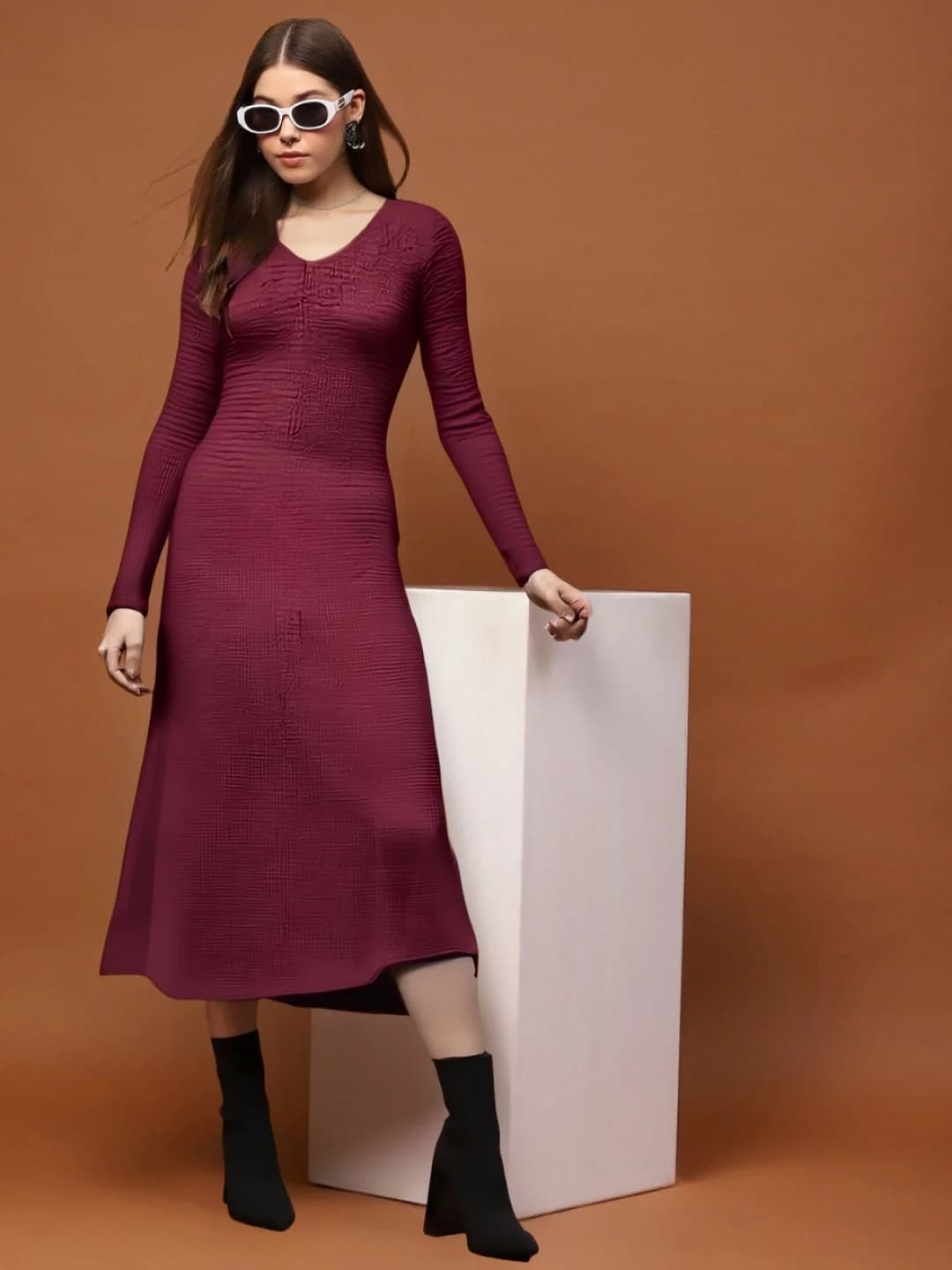 Women's Red Casual Solid Regular Fit Dress