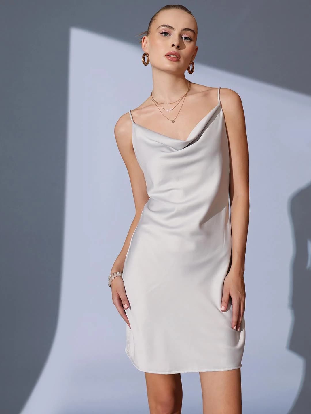 Women's Silver Party Solid Regular Fit Dress