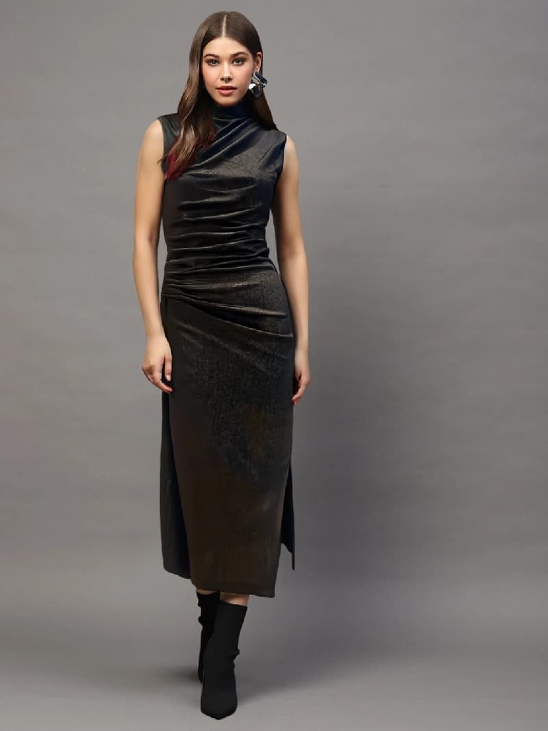 Women's Black Party Solid Skinny Fit Dress