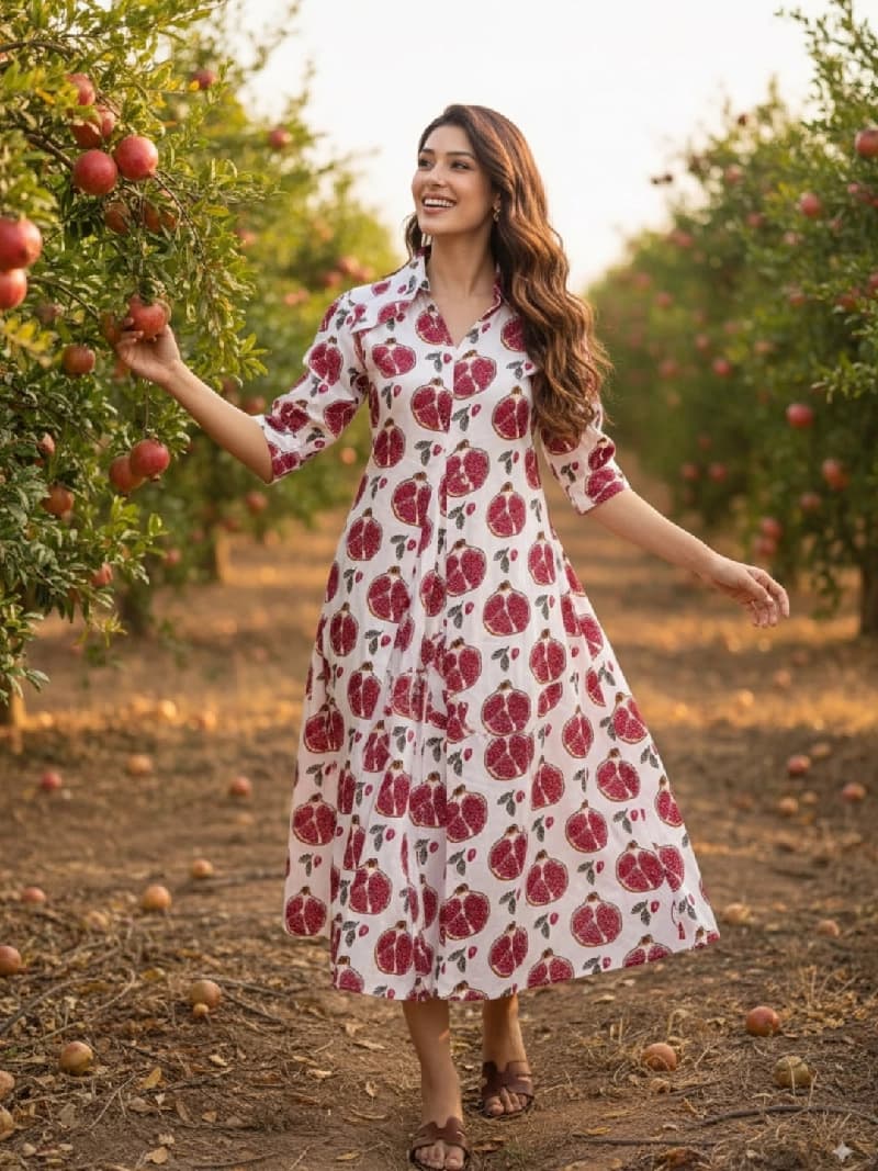 Women's White Casual Printed Regular Fit Dress