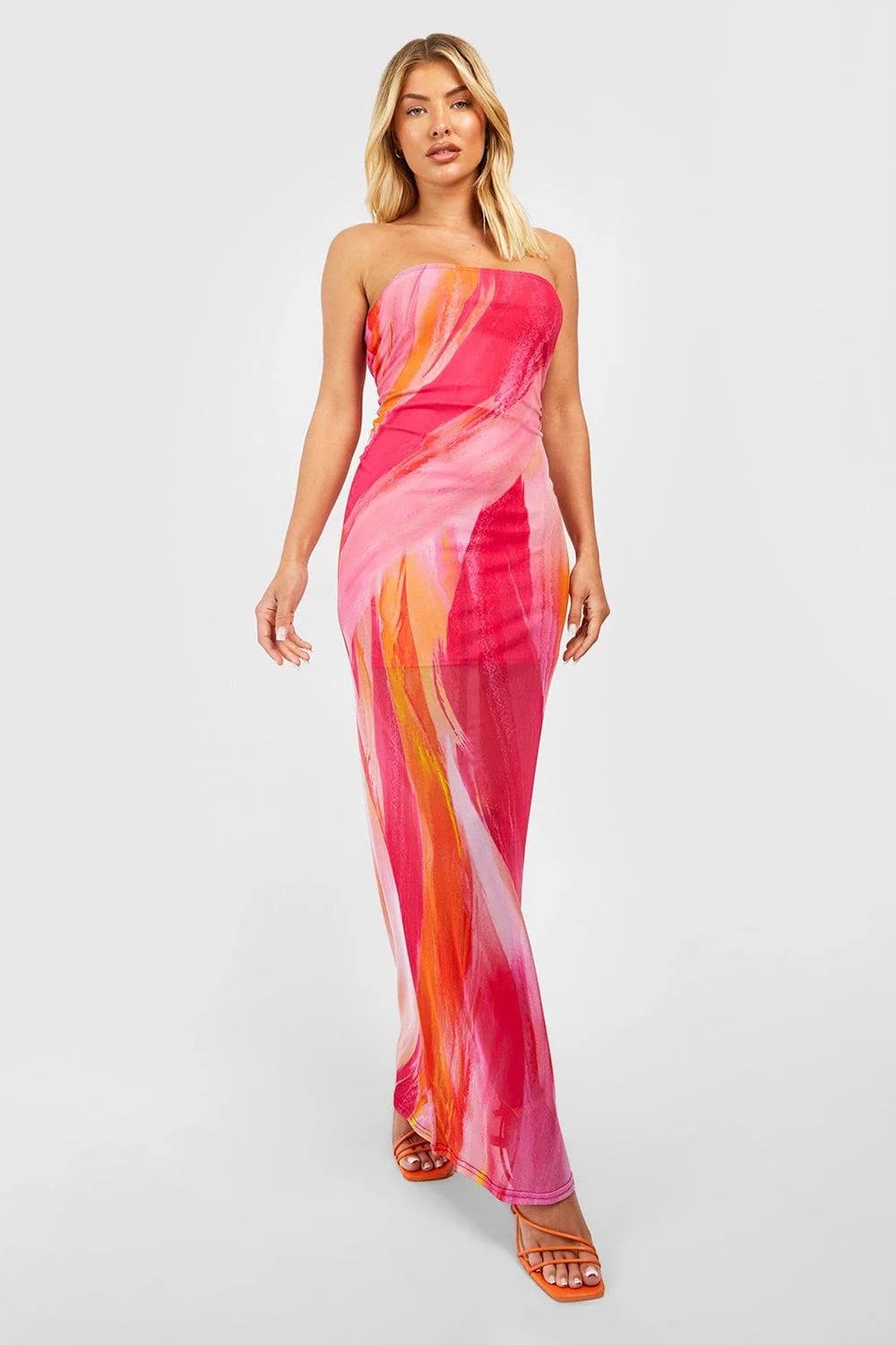 Women's Pink Party Printed Skinny Fit Dress