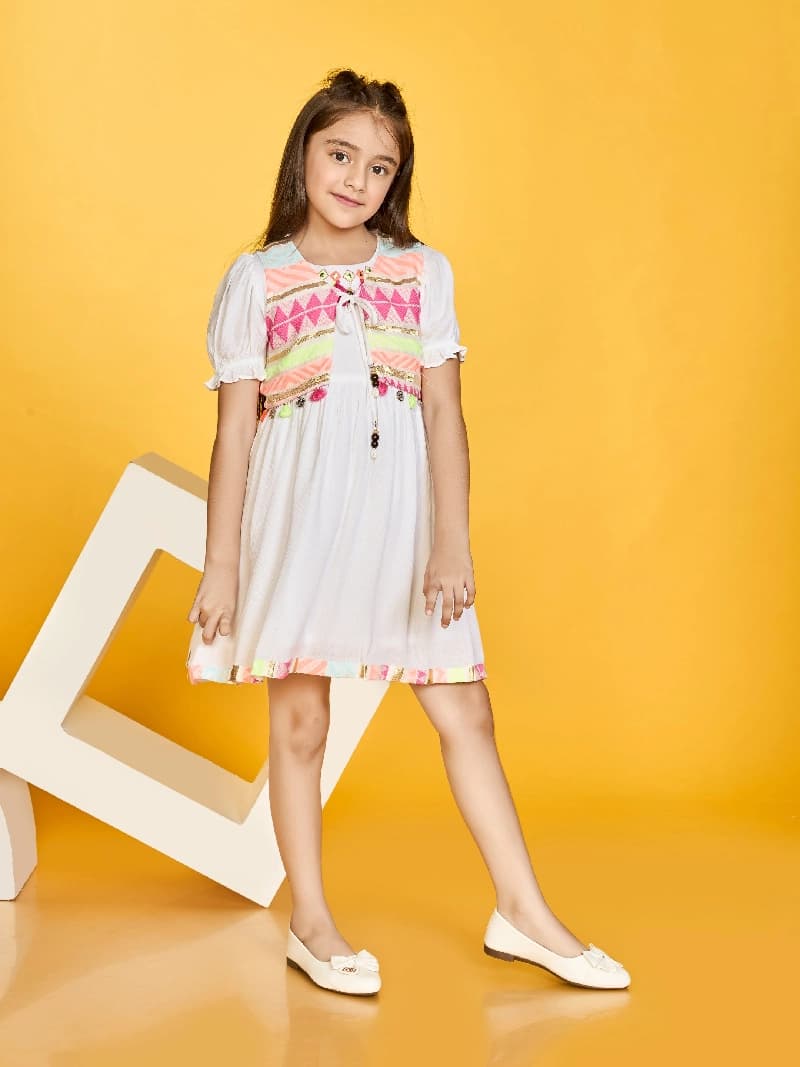 Girls White Festive Dress with Jacket