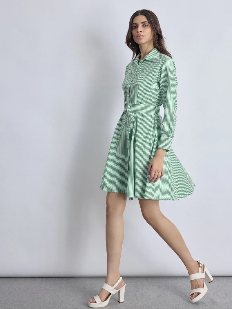 Women's Green Casual Striped Dress