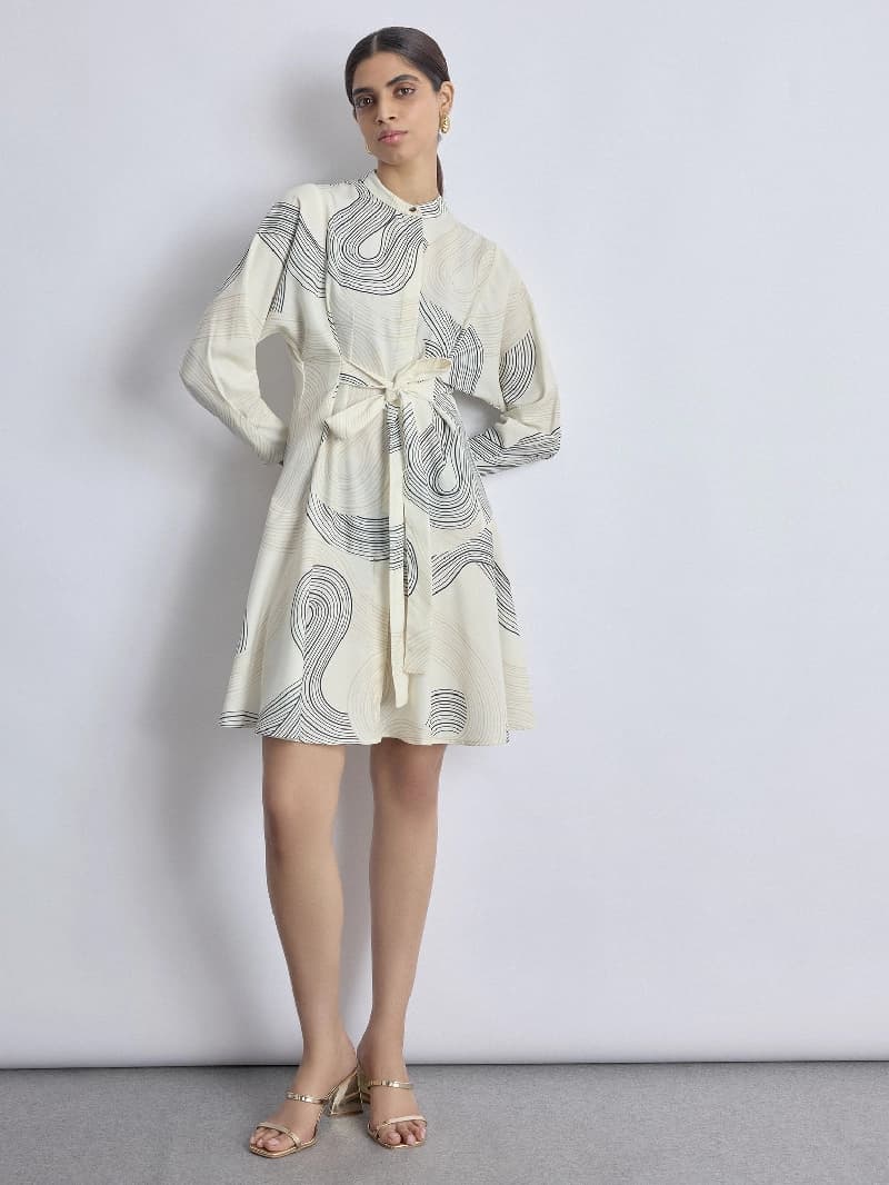 Women's White Casual Printed Dress