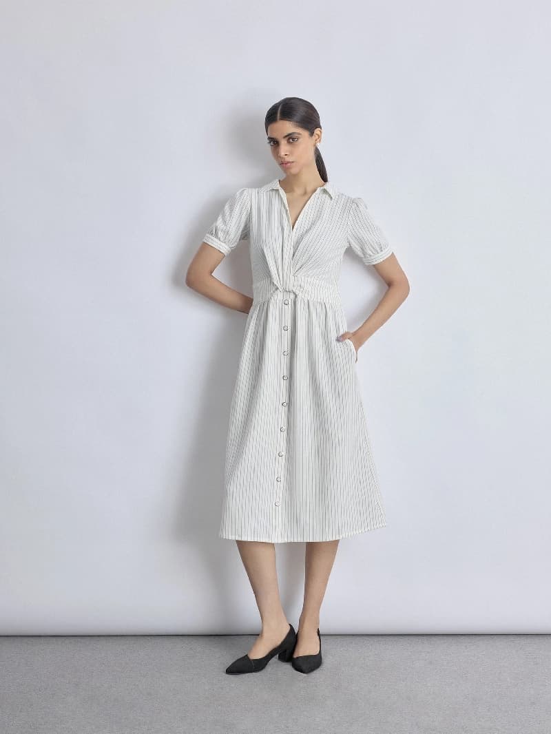 Women's White Formal Striped Dress