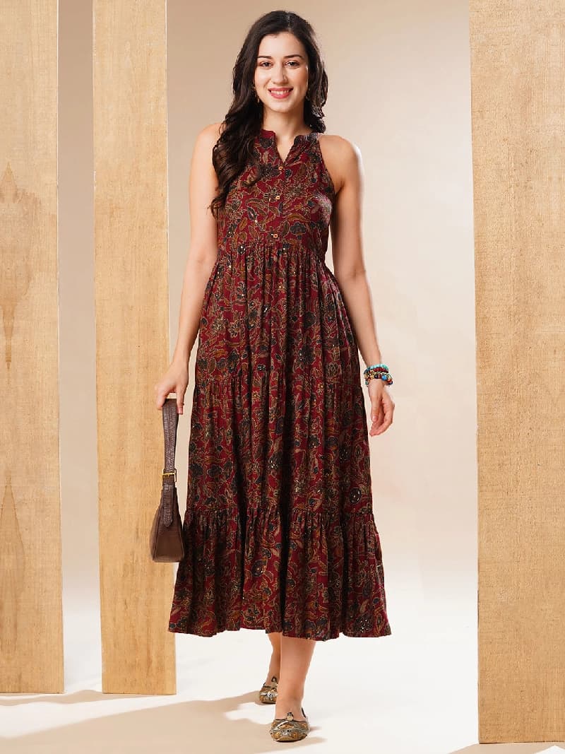 Women's Red Casual Floral Regular Fit Dress