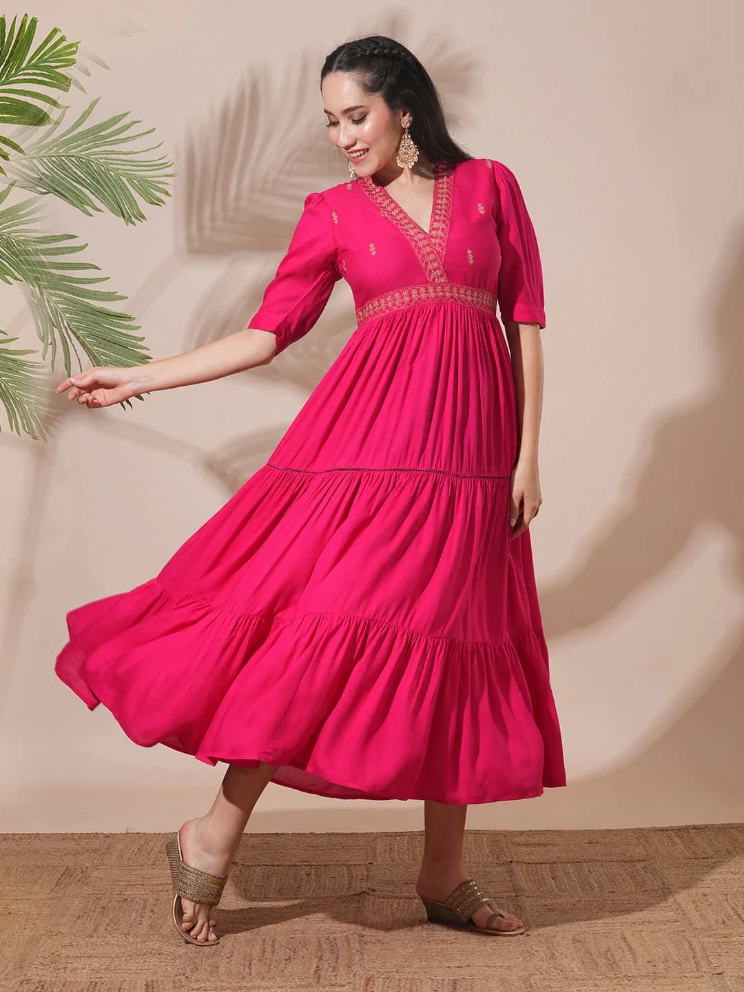 Women's Pink Casual Solid Regular Fit Dress