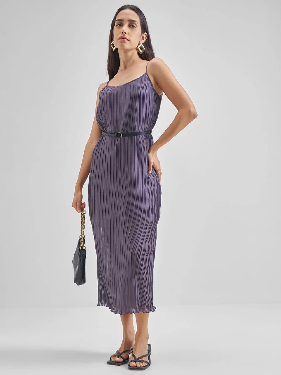 Women's Purple Casual Self-Design Regular Fit Dress