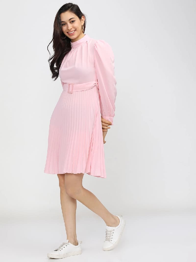 Women's Pink Casual Solid Regular Fit Dress