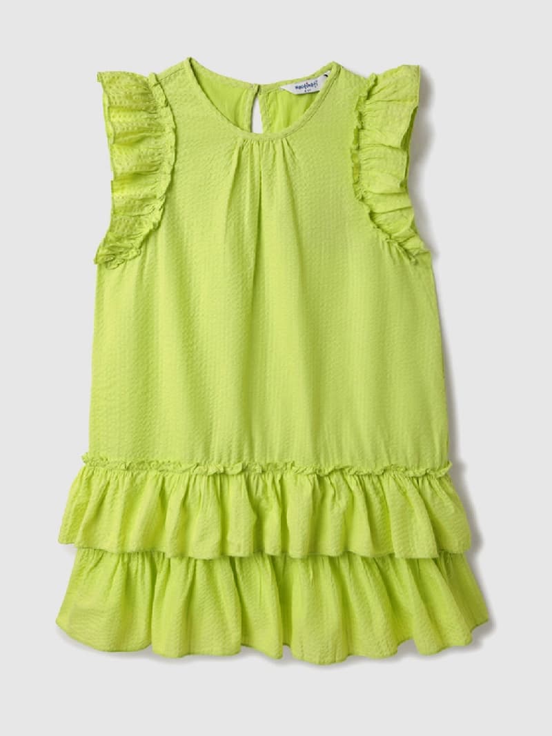 Girls Woven Lime Green Tiered Dress