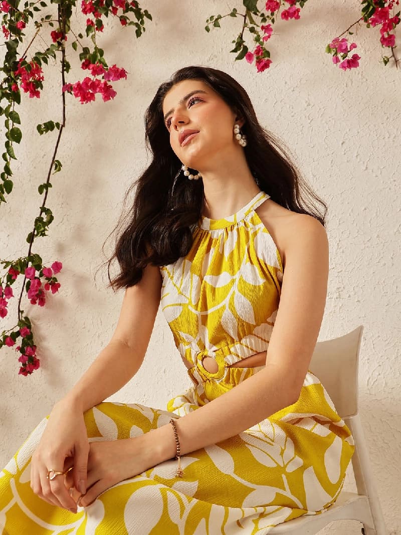 Women's Yellow Casual Regular Fit Dress