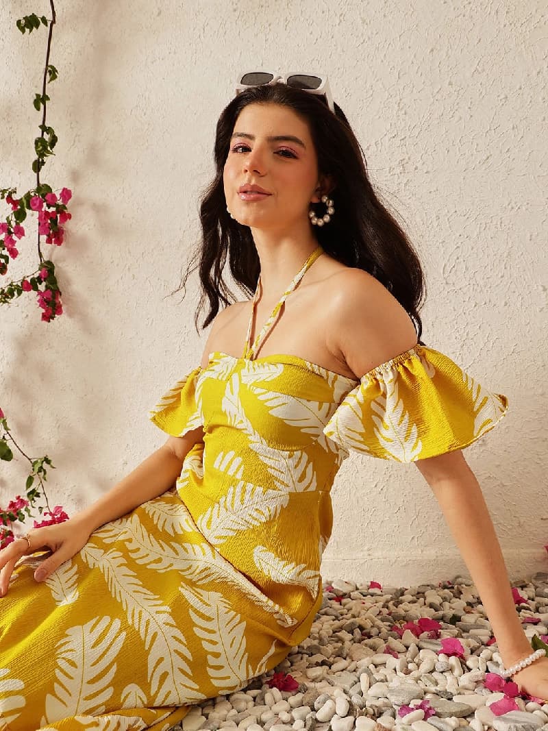 Women's Yellow Casual Regular Fit Dress