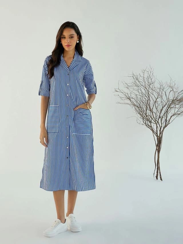 Women's Blue Casual Regular Fit Dress