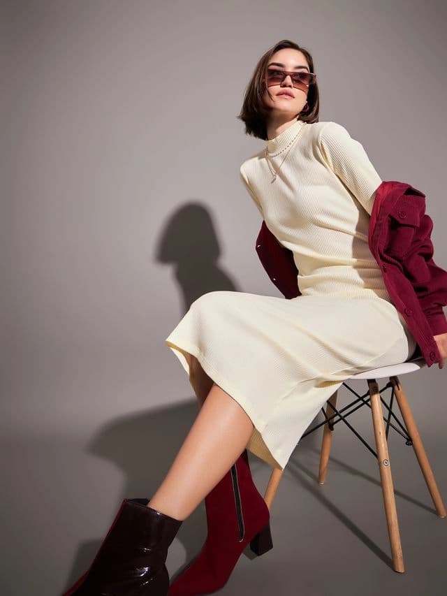 Women's White Casual Skinny Fit Dress