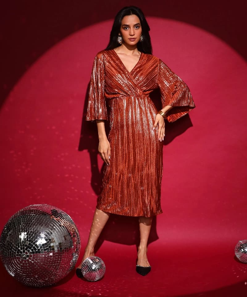 Women's Brown Party Regular Fit Dress