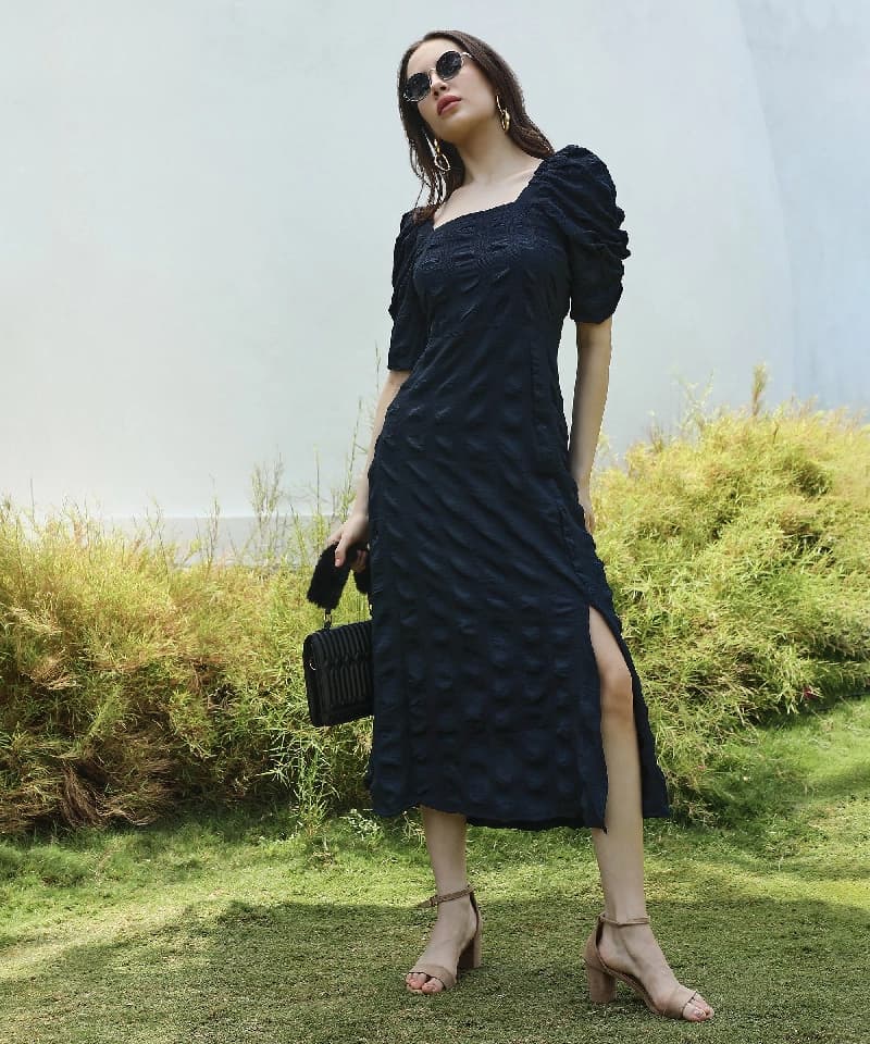 Women's Navy Party Regular Fit Dress