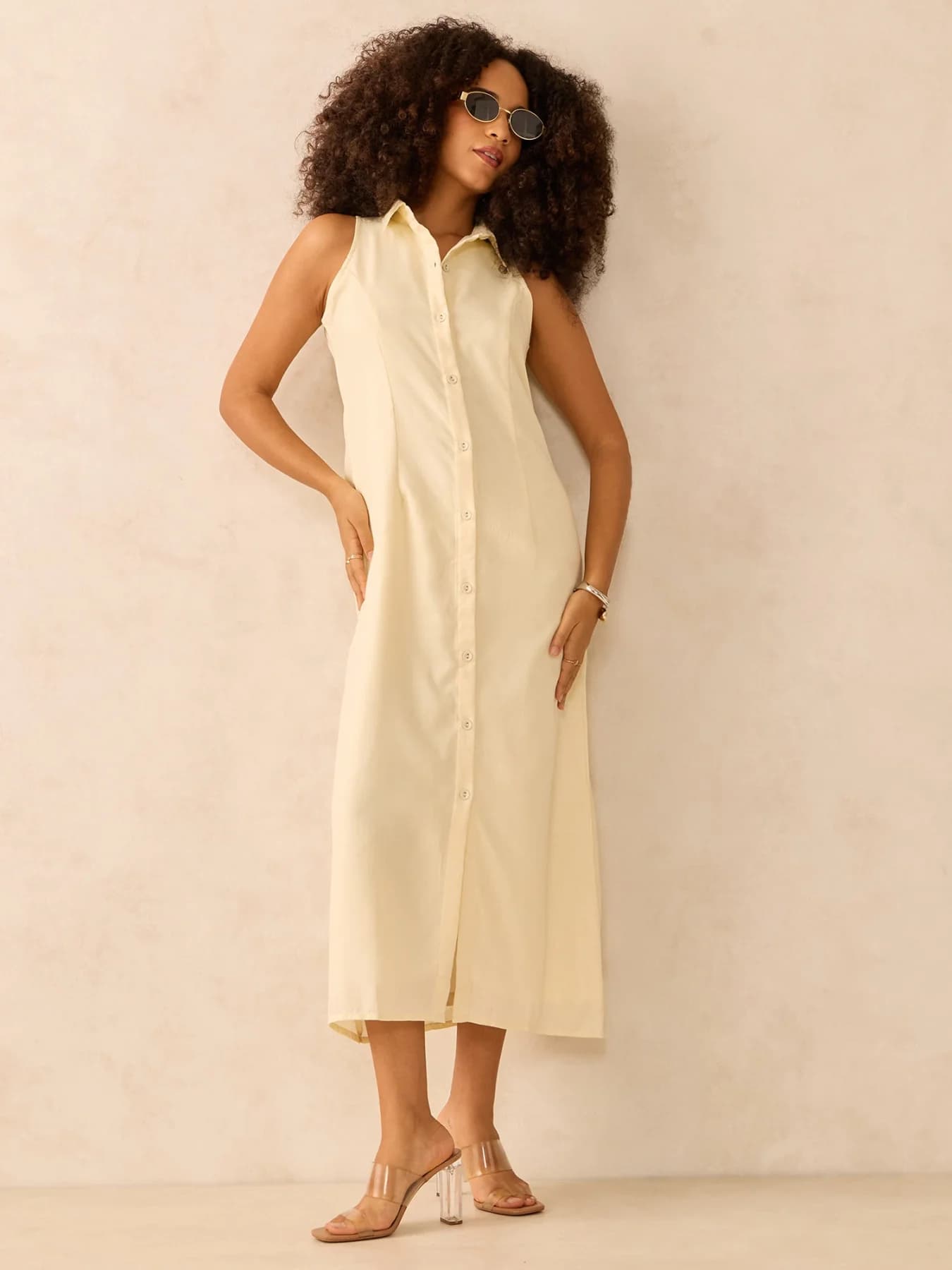 Women's Beige Casual Regular Fit Dress