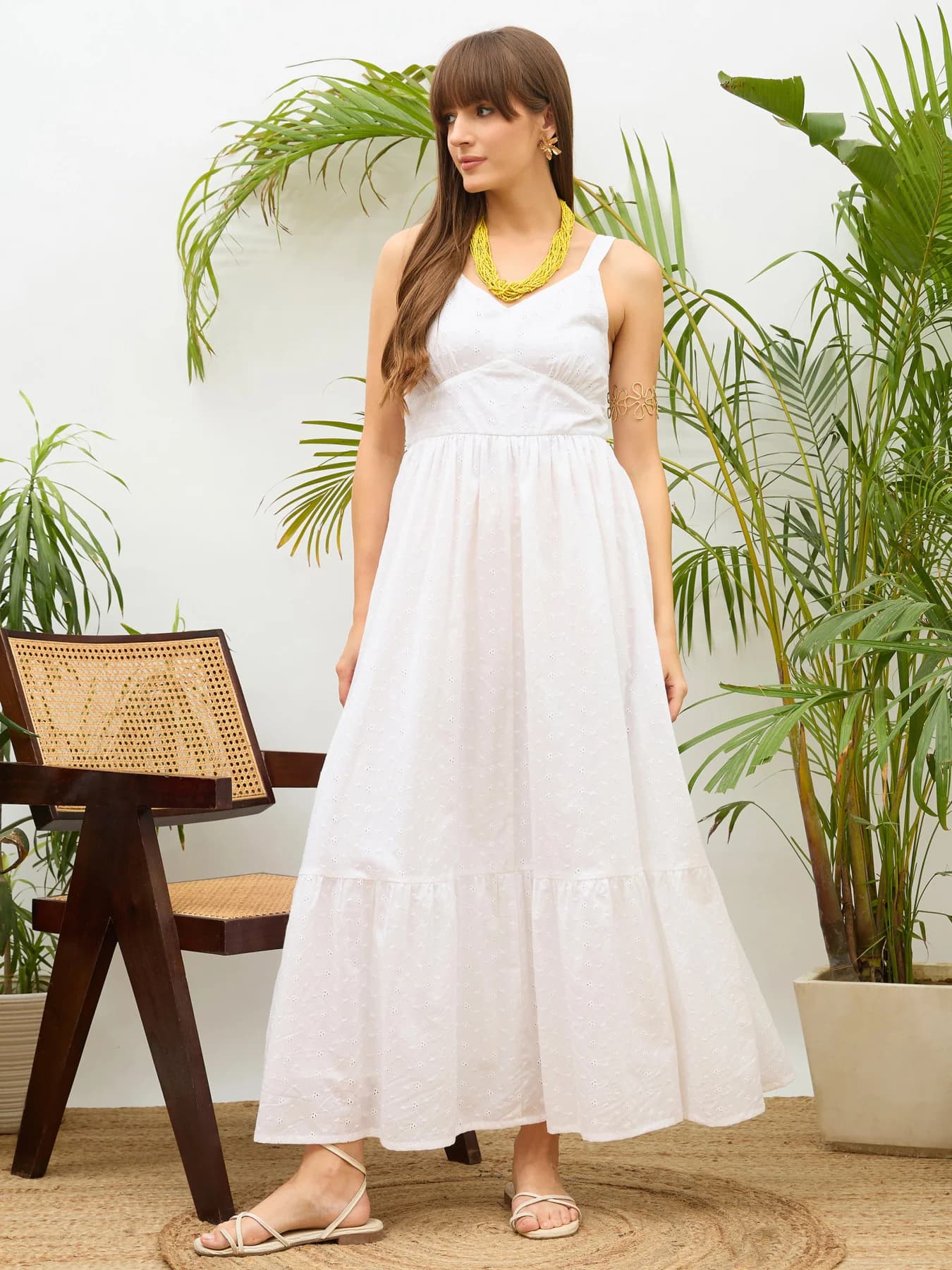 Women's White Casual Regular Fit Dress