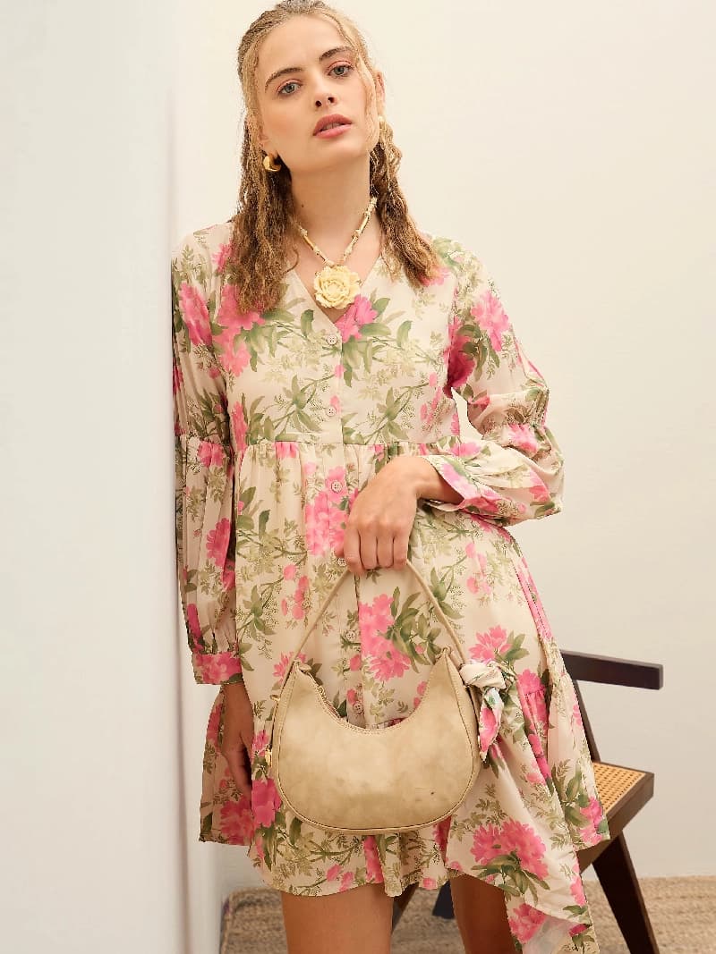 Women's Beige Casual Oversized Fit Dress