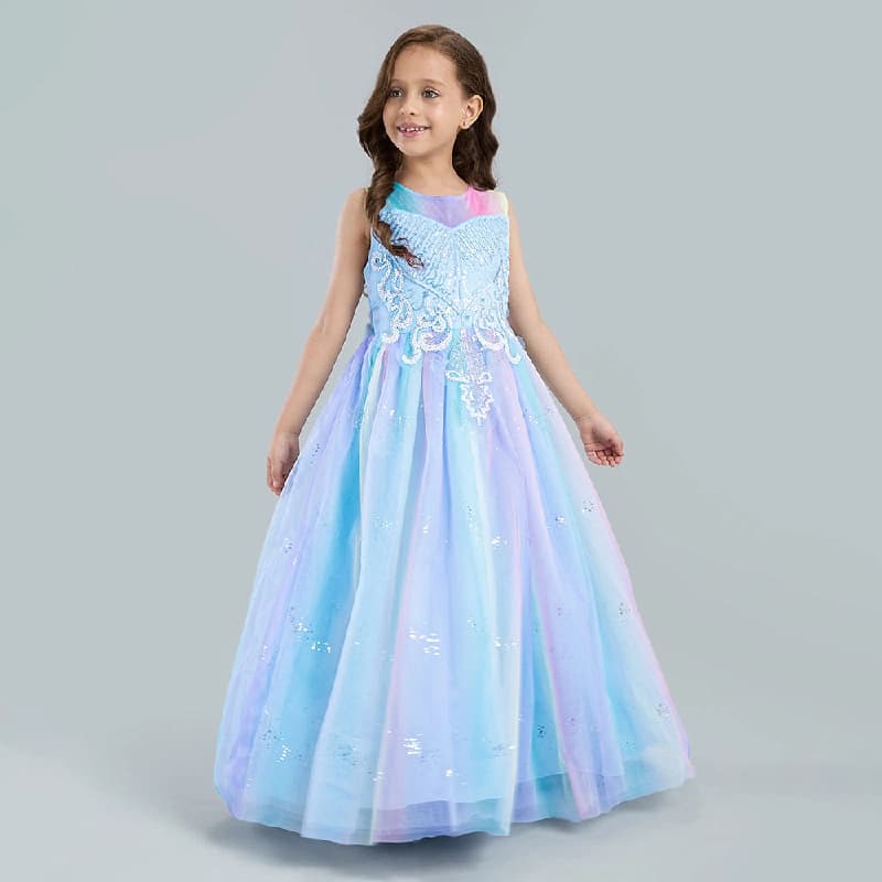 Girls Blue Sequin Embellished Gown