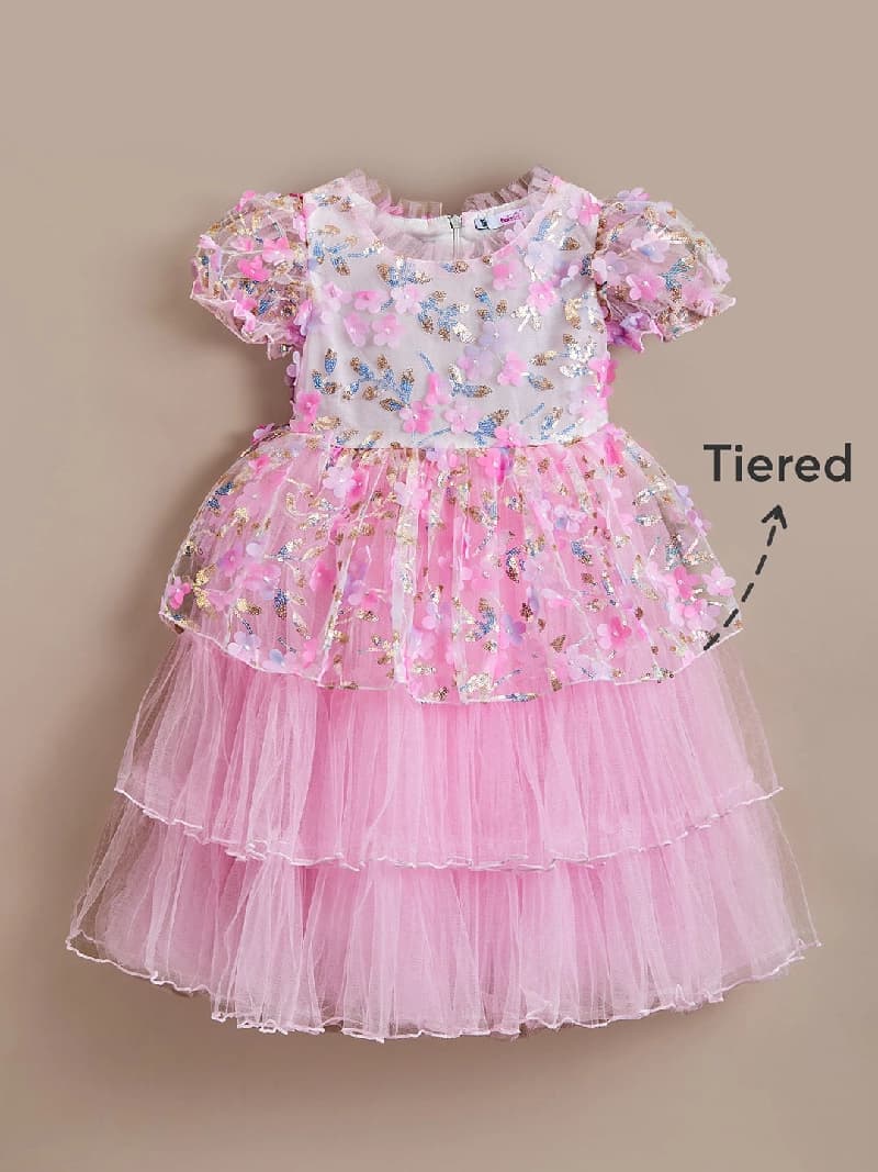 Girls Pink Princess Petal Cascade Dress