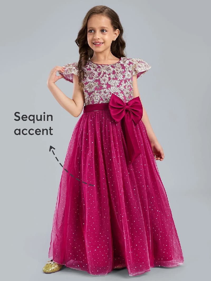 Girls Red Sequin Embellished Gown