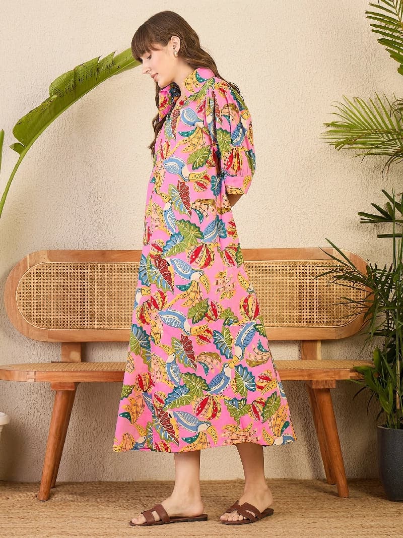 Women's Pink Casual Printed Regular Fit Dress