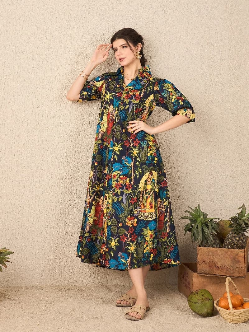 Women's Multicolor Casual Printed Regular Fit Dress