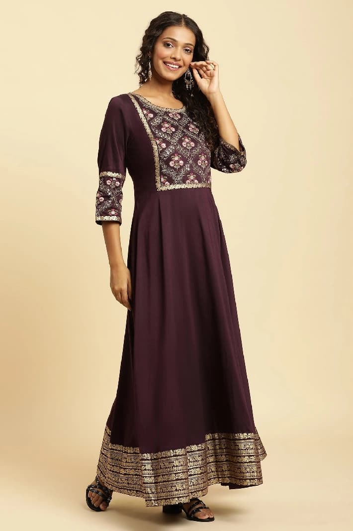 Women's Purple Festive Regular Fit Dress