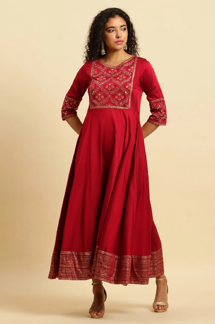 Women's Red Festive Regular Fit Dress