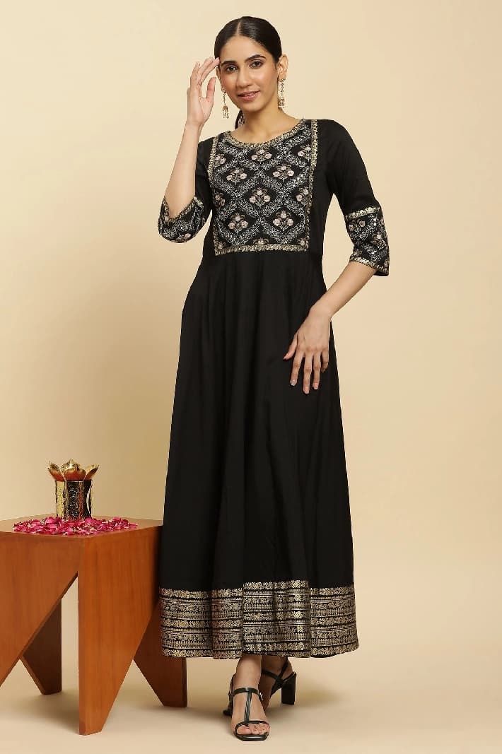 Women's Black Festive Regular Fit Dress