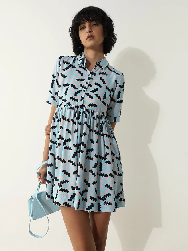 Women's Blue Casual Printed Dress