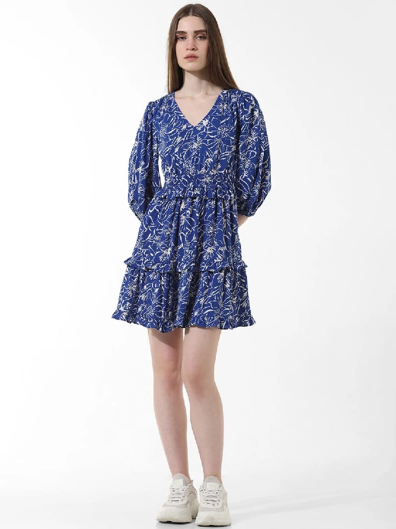 Women's Blue Casual Printed Dress