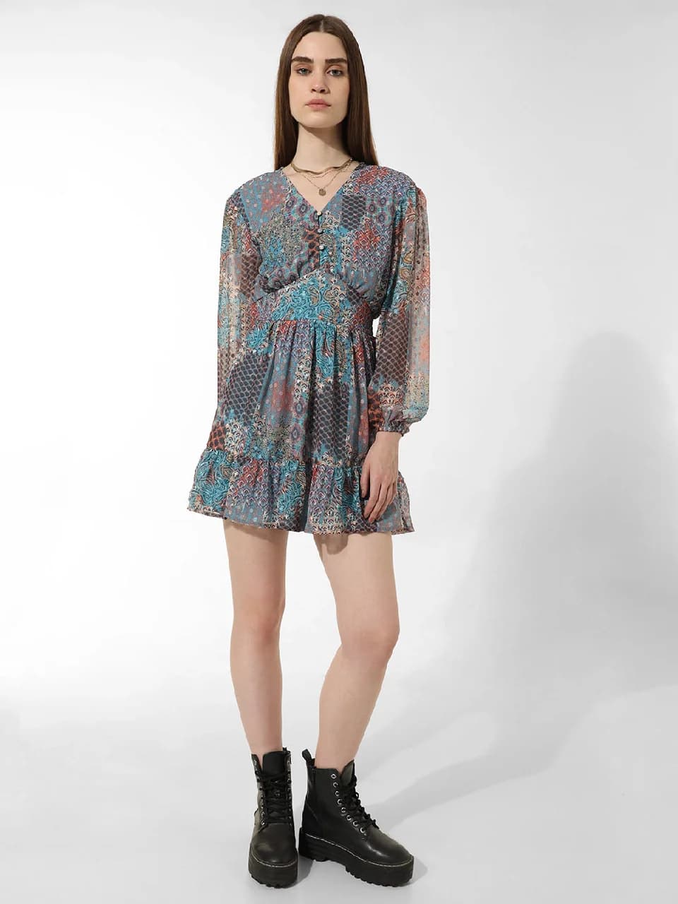 Women's Grey Casual Printed Dress