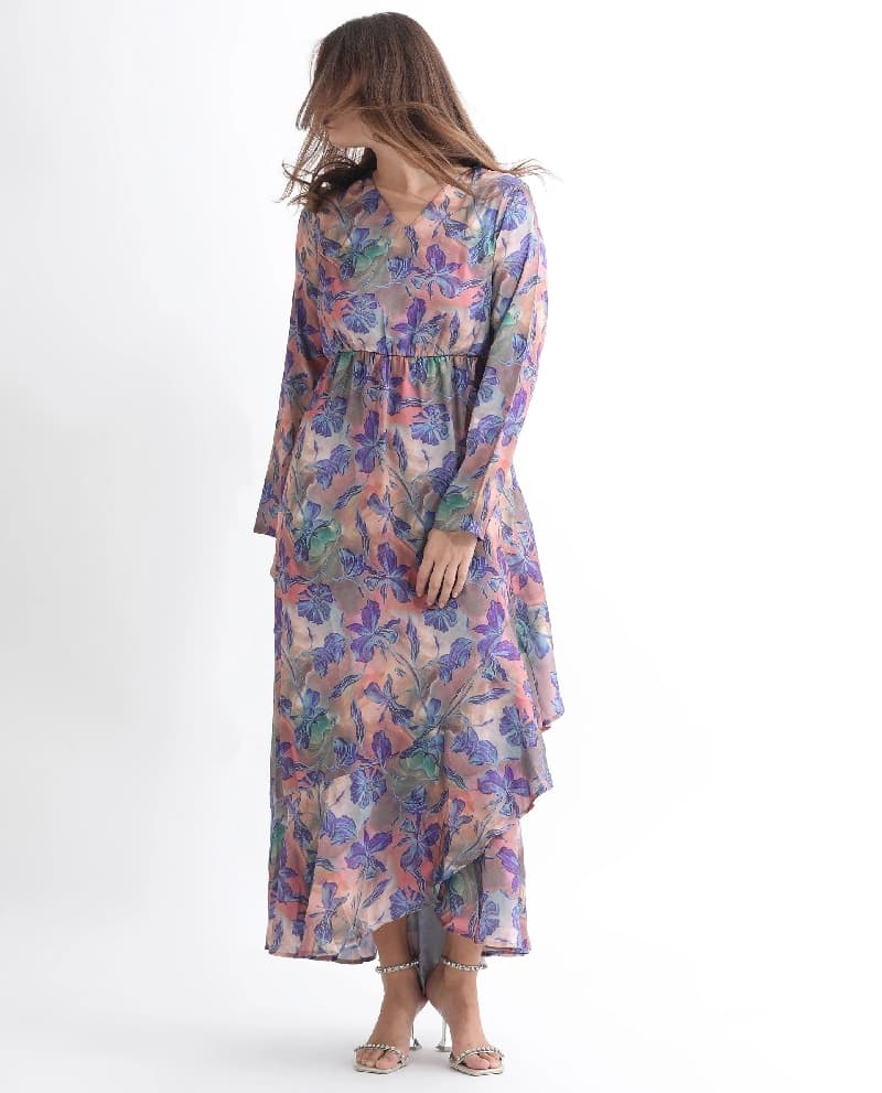 Women's Blue Casual Printed Regular Fit Dress