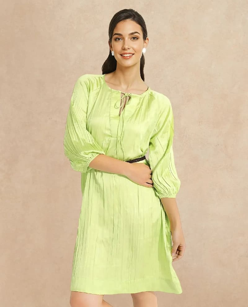 Women's Green Party Solid Regular Fit Dress