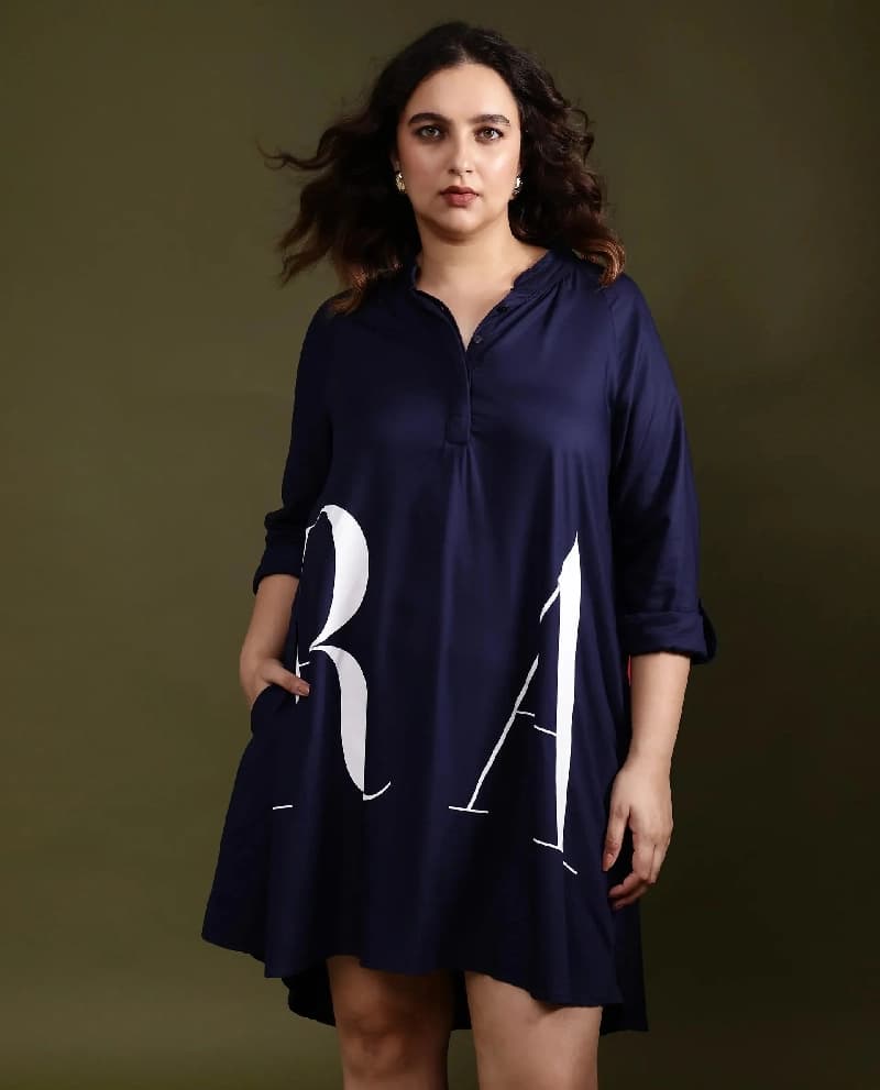 Women's Blue Casual Printed Regular Fit Dress